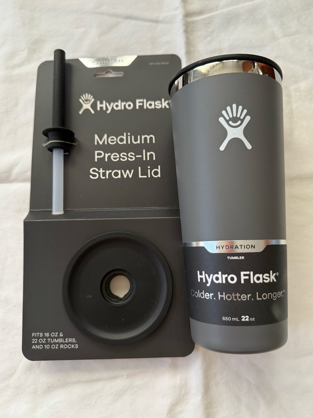 Hydroflask 22oz Tumbler with Medium Press-In Straw Lid Set - Gray
